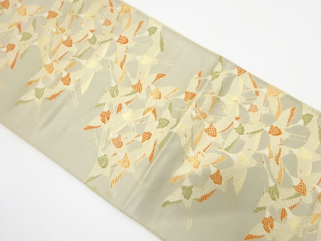 JAPANESE KIMONO / ANTIQUE FUKURO OBI / SILK / WOVEN CRANES